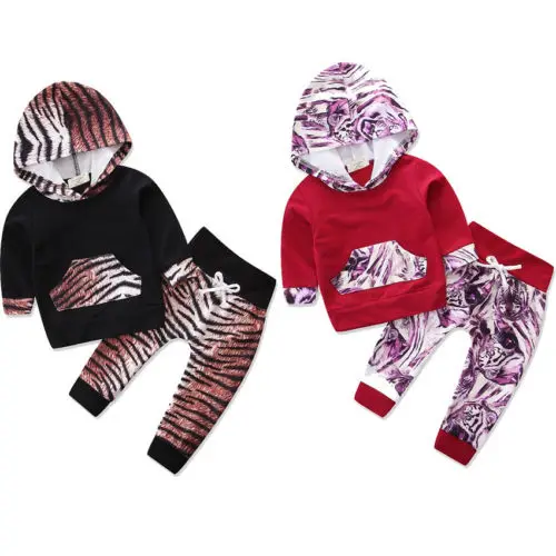  Casual Newborn Kids Baby Boy Girl Leopard Clothes Hoodie Hooded+Leggings Outfits