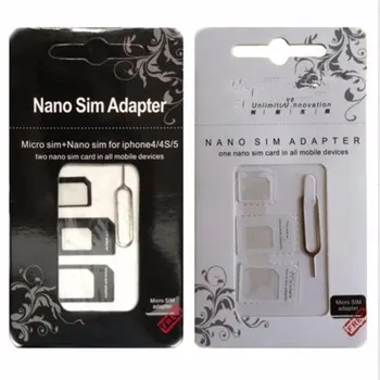 

5000set/lot 4 in 1 Nano Sim Card Adapter + Micro Sim card adapter + Sim Card Adapter + Eject pin For Iphone 5 6 7