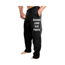 Мужские эластичные повседневные брюки на заказ, хлопковые спортивные брюки для фитнеса, штаны для бега с принтом логотипа/текста/фото