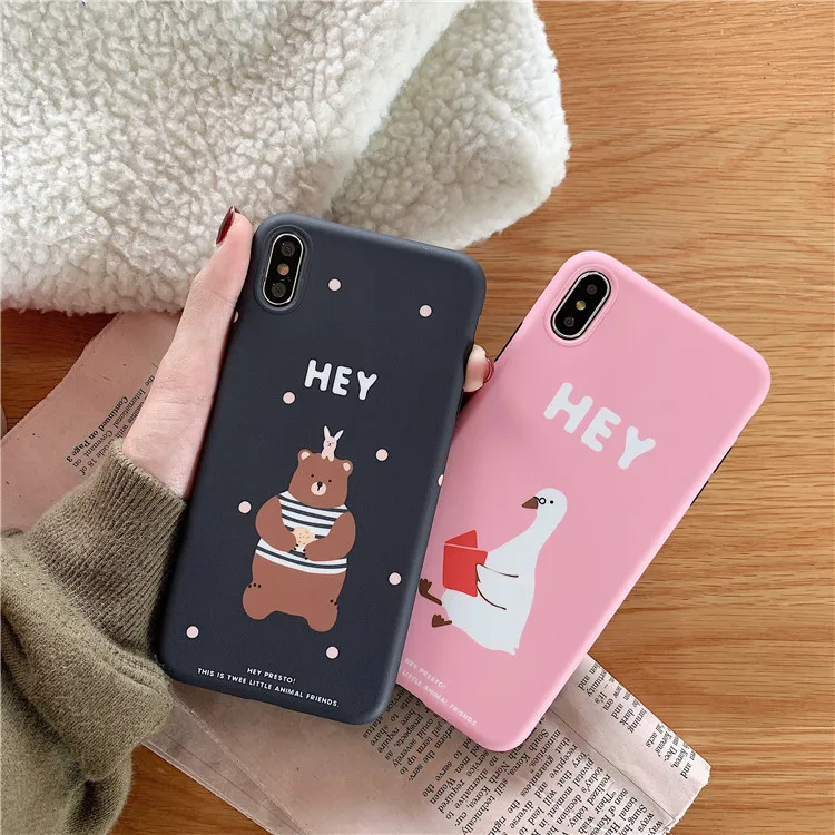Ретро Cartton Bear Wave Point Phone Чехол для iPhone 7 Puls 6 S 8 X XS Max XR милый розовый утка Мягкий