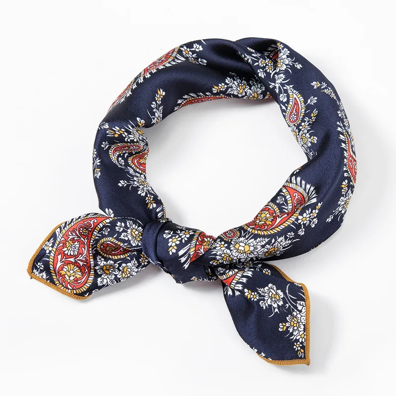 

LEAYH Brand Women Small Bandanas Imitation Silk Scarf Square Shawls Handle Bag Ribbons Vintage Cashew Nuts Neckerchief 70*70cm