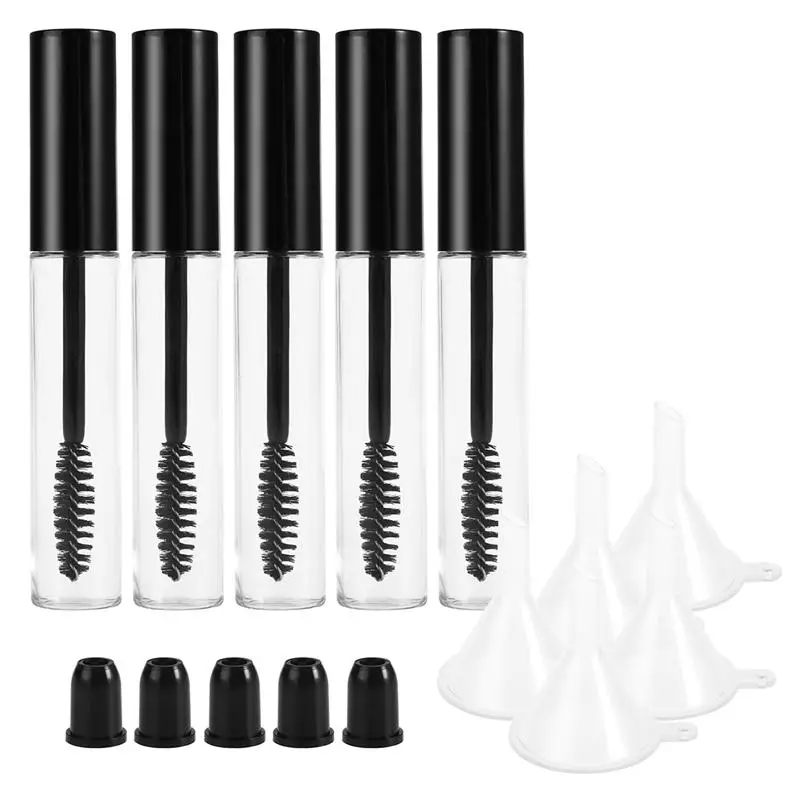 

5pcs 10ml Empty Mascara Tube with Eyelash Wand + 5pcs Funnels and Transfer Pipettes Set for DIY Mascara Container with Cap