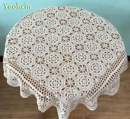 

Hot Handmade Crochet White Table Cloth Towel Cover Placemat Dining Lace Cotton Square Tablecloth Mat Christmas Wedding Decor