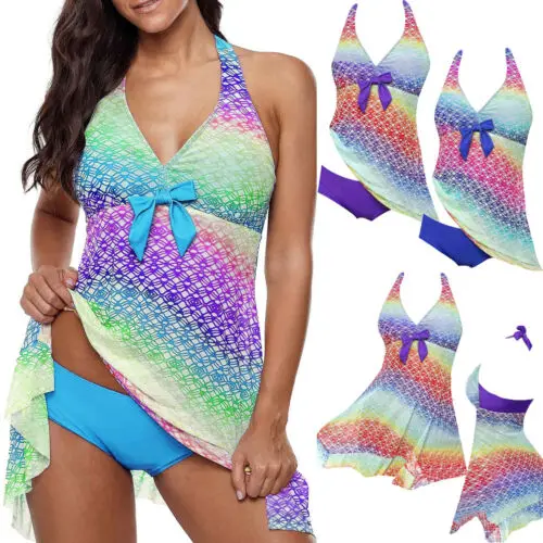 

New Women Bow Mini Dresses 2019 Tankini Swimdress Swimsuit Beachwear Swimwear Bathing Bikini Plus Size