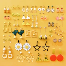 1 пара Высокое качество еда геометрические сладкие свежие летние серии Кактус Сердце желтый длинный оранжевый висячие серьги девушка подарки 22 цвета