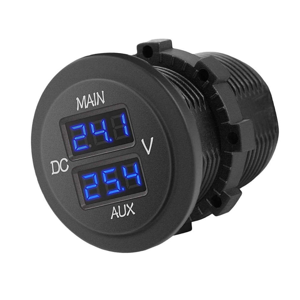 

12V 24V AUX Main Digital LED Car Voltmeter Dual Display Voltage Gauge Battery Monitor Panel for Car Boat Motorcycle