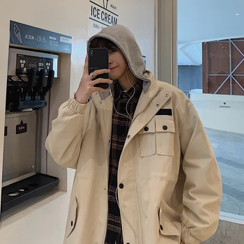 

2019 Spring Men's Work Cargo Clothes Hat Streetwear Pocket Bomber Jacket Coats Loose Windbreaker Green/red/white Outerwear