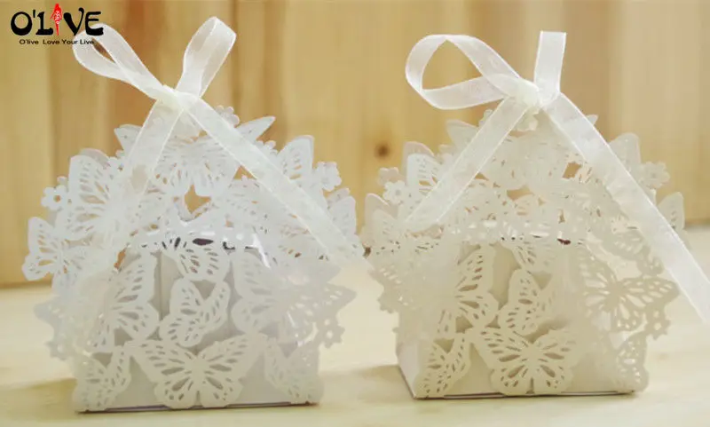 

50 Pcs White Hollow Out Lace Wedding Box Candy Box Gift Box Bonbonniere Wedding Favour Boxes Sugar Dragees Package Decoration D3