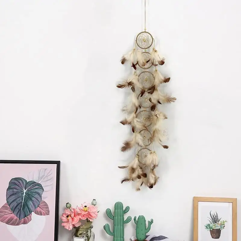 

Long Dream Catcher Simple Pure Handmade Beads Feathers Wall Hanging Pendant