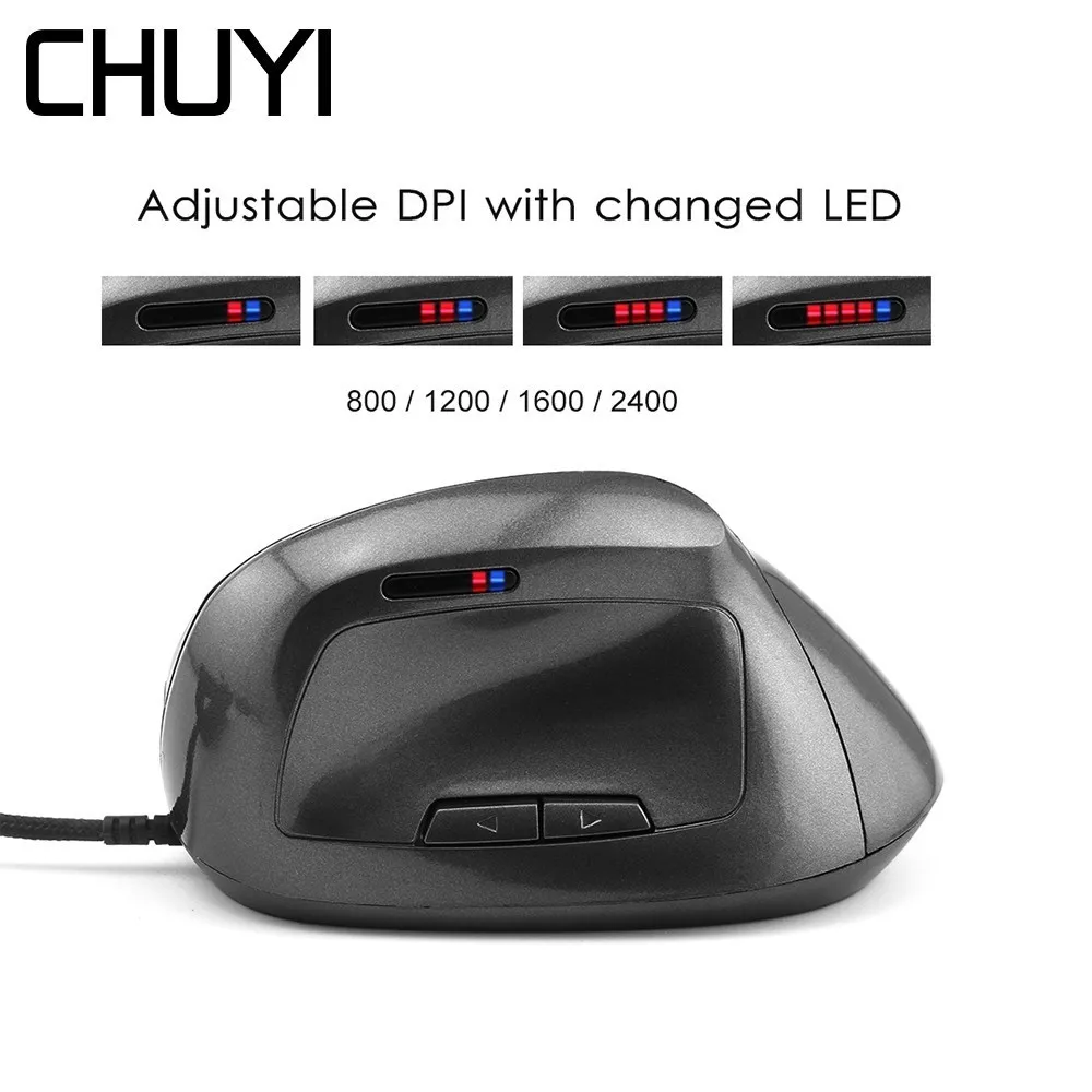 CHUYI Wired Vertical Mouse Ergonomic Optical 6 Buttons Computer Gaming Mause 2400 DPI USB Game Mice For PC Gamer Laptop Desktop