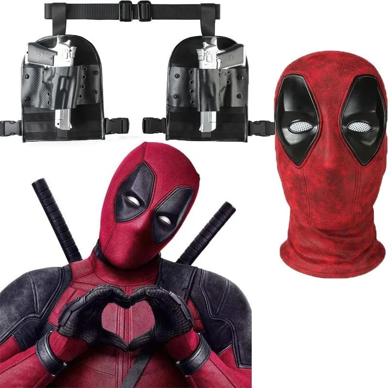Film Deadpool Wade Winston Wilson Cosplay Costume di Halloween Per Adulti Maschera Accessori Cintura Fondina Pistola Arma Puntelli Del Partito di Cuoio