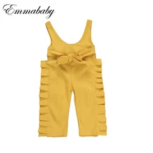 Emmababy/модные детские комбинезоны для девочек желтый ремень комбинезон длинные штаны Одежда От 0 до 5 лет