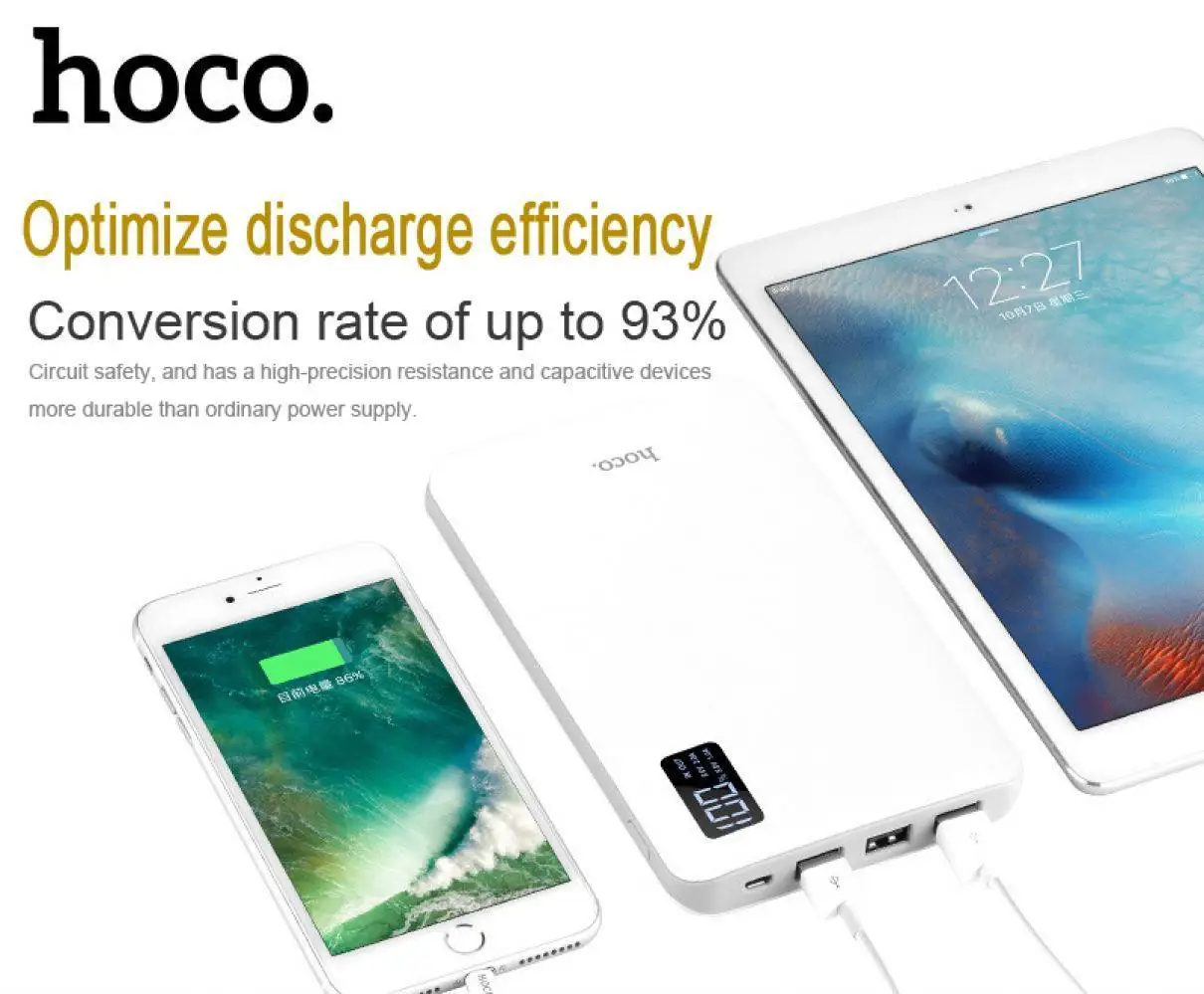 HOCO 30000 mAh power Bank 3USB портативная внешняя Мобильная батарея зарядное устройство