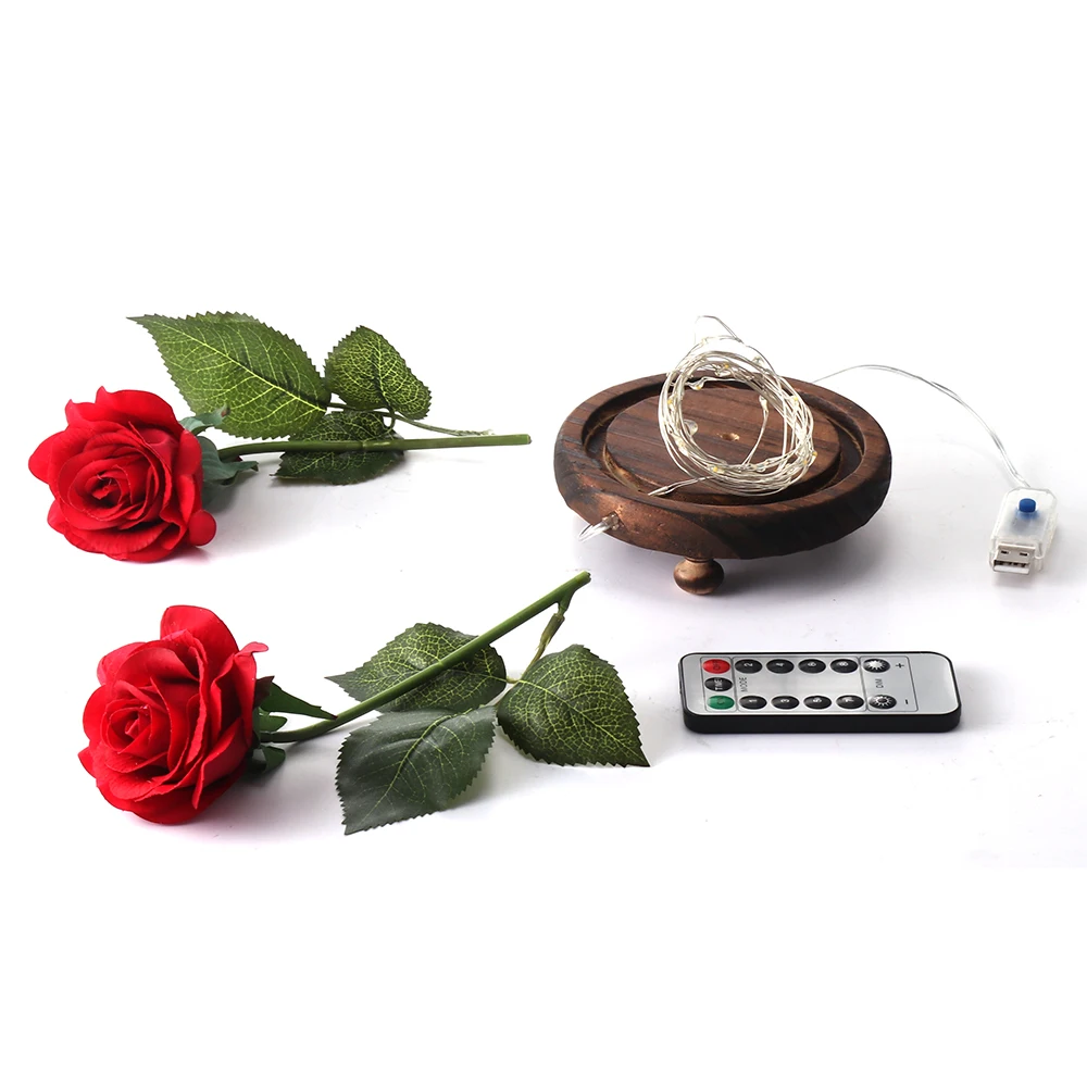"Красавица и Чудовище" набор с розами, USB красная шелковая Роза и светодиодный светильник с упавшими лепестками в стеклянном куполе подарок на день Святого Валентина