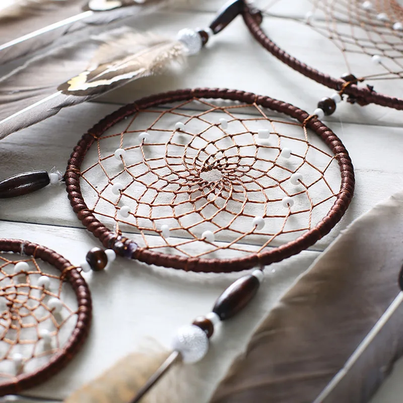 Eagle feather dream catcher big 3 iron ring indoor pendant Indian dream catcher pendant gift gift wedding decoration big dreamca 4