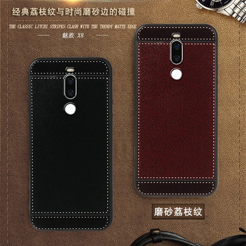 

Cover for Meizu X8 4GB 64GB Case leather 6.15 inch Soft Black silicone Classic litchi Funda for Meizu X8 6GB 128GB Phone Cases