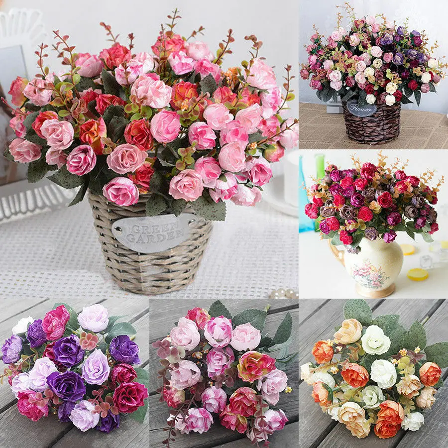 21 Heads Silk Peony Artificial Flowers Peony Wedding Bouquet Home Party Decor 