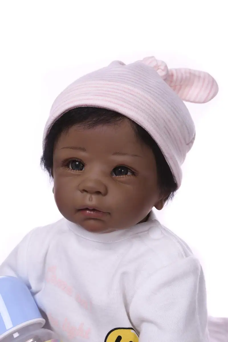 Vinyl 22/'/' Handmade Toddler Gift Babies lovely Baby Black Newborn Silicone Doll