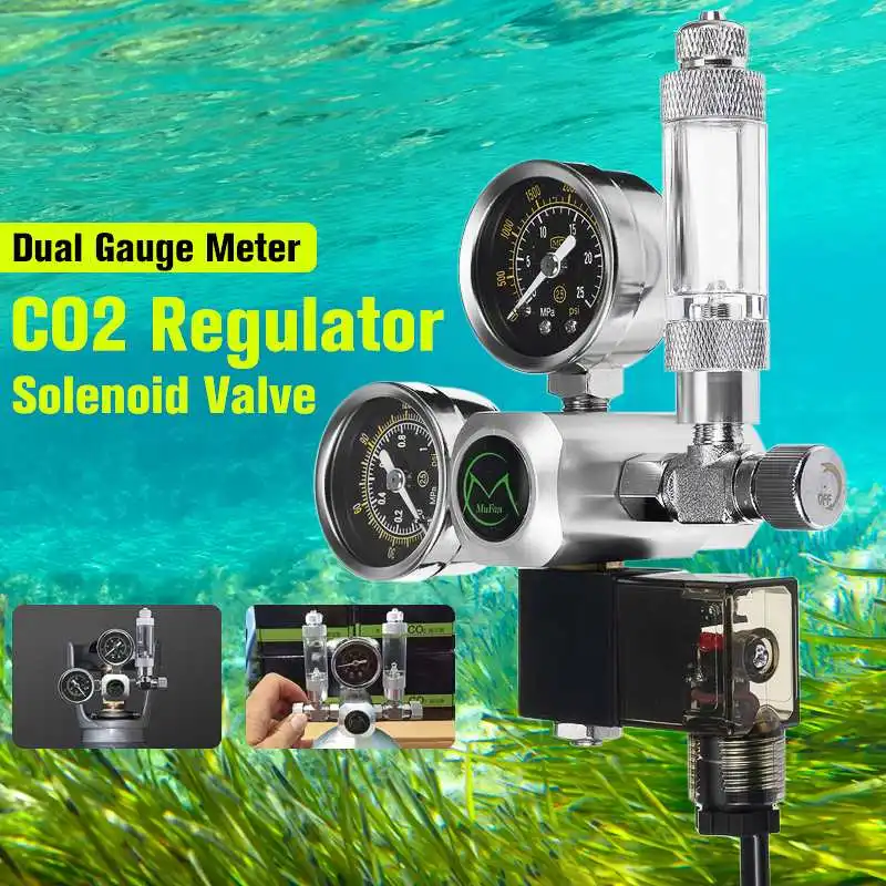 

220V Accurate Aquarium CO2 Regulator G5/8 Magnetic Solenoid Check Valve Aquarium Bubble Counter Fish Tank Tool CO2 Control