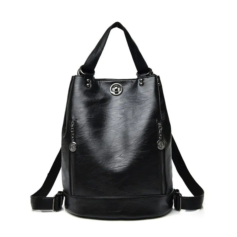 

Female Backpack Feminina Casual Multifunction Women Leather Backpack Female Shoulder Bag Travel Back Pack (Black)