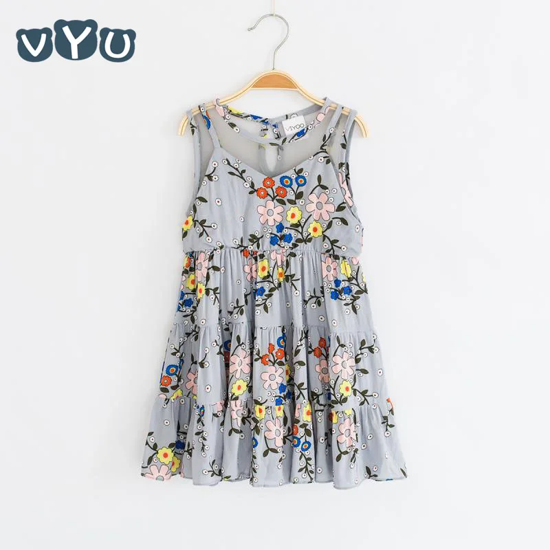 

2019 Summer Kids Girls Sleeveless Floral Printed Pleated Dress Cotton Country style Princess Dress Spring Summer Kids Clothes