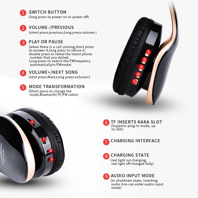 2020 Portable Wireless Bluetooth Headphone Music Headset FM and Support SD card With Mic For Mobile xiaomi iphone sumsamg tablet