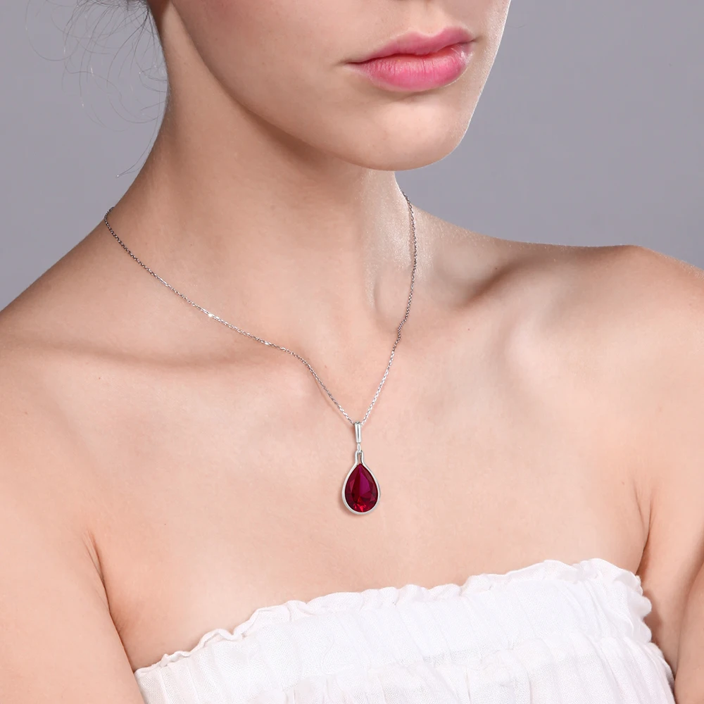 GemStoneKing 9 10 Ct Груша Форма красный создан Рубин 925 пробы серебряный кулон цепочки и