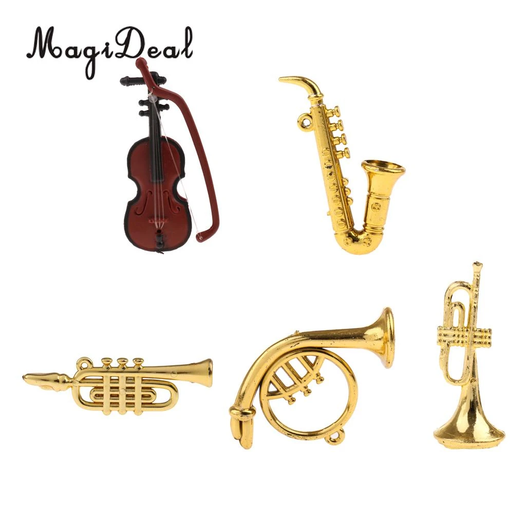 Modelo de instrumentos musicales en miniatura para casa de muñecas, exhibición de figuras de acción, sala de estar, decoración de oficina, gran regalo para niños, 5 unids/set por Set, 1/12|Instrumento musical