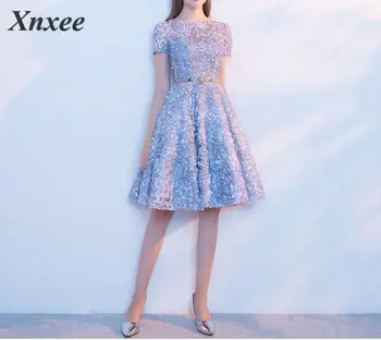 

Xnxee Elegant Gray Lace Dress Simple Short Party Formal Gown