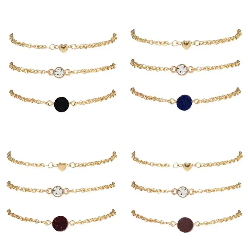 

3pcs Simple Women Rhinestone Heart Alloy Bracelets Wedding Hand Chain Kits