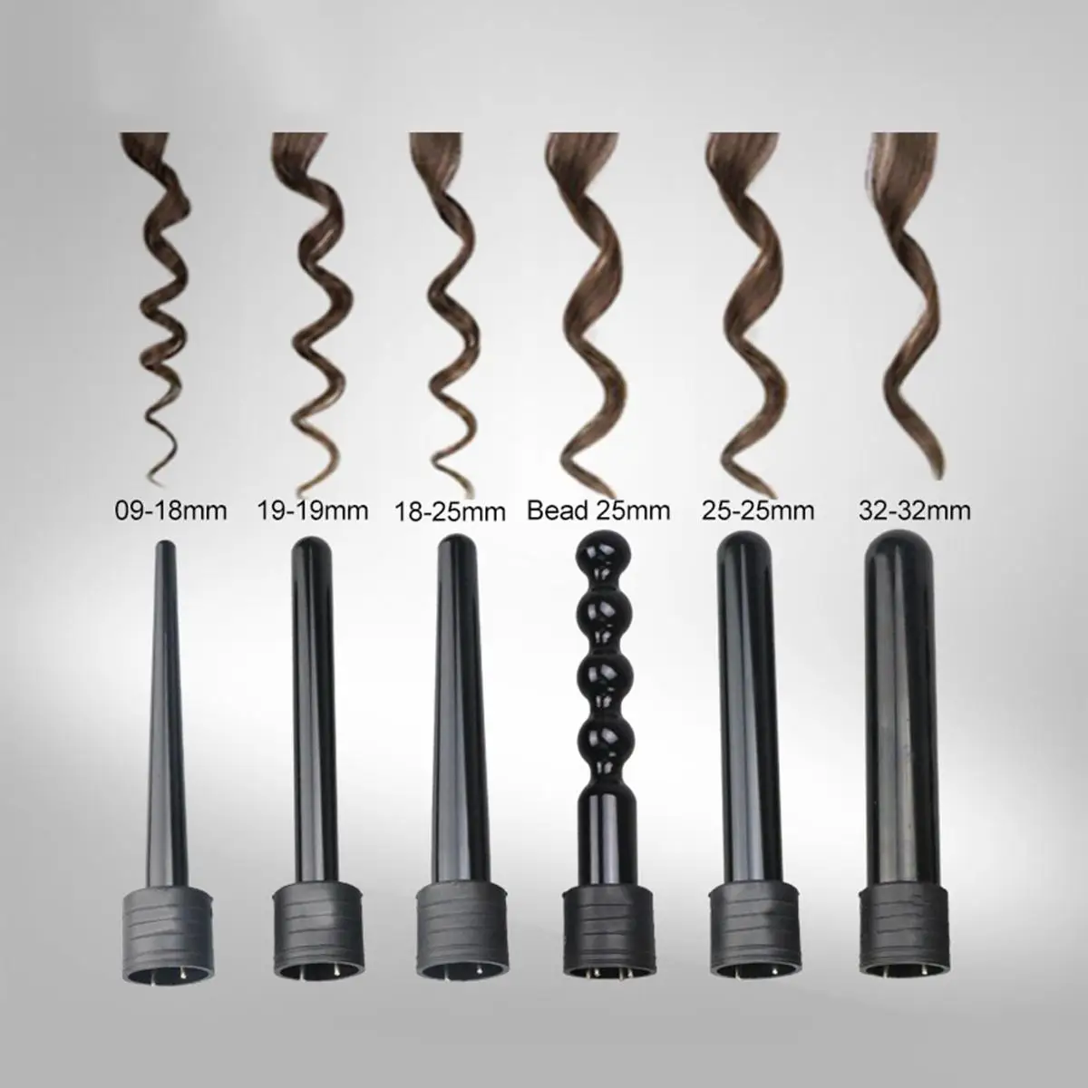 

Interchangeable 6 in1 Electric Hair Curling Wand Kit Tourmaline Ceramic Hand Curler Roller Set Styling Irons Machine Black 85W