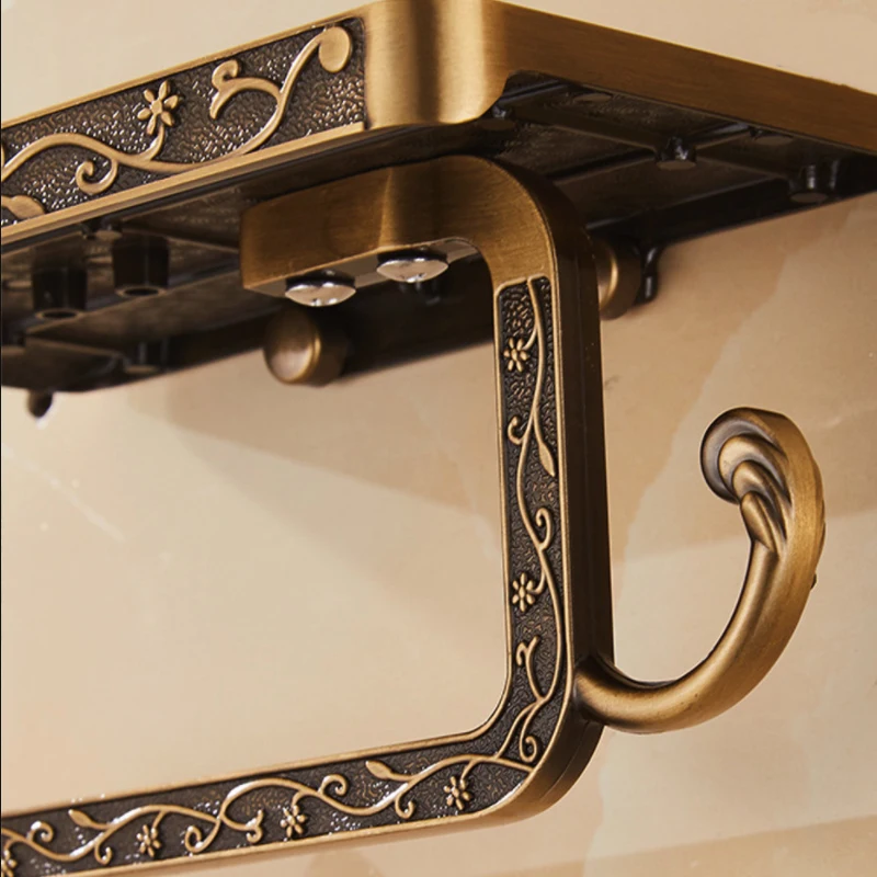 Bathroom Towel Rack Toilet Paper Holder Antique Carved Zinc Alloy Bathroom Paper Mobile Phone Holder With Shelf Tissue Boxes