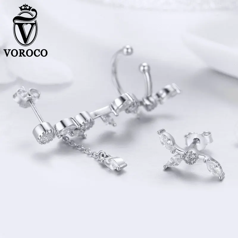 2018 VOROCO Pure 925 Sterling Silver Earings Fresh Flower branch Zircon Earrings For Women Wedding Unique Jewelry Gift GXE429 2018 VOROCO Pure 925 Sterling Silver Earings Fresh Flower branch Zircon Earrings For Women Wedding Unique Jewelry Gift GXE429