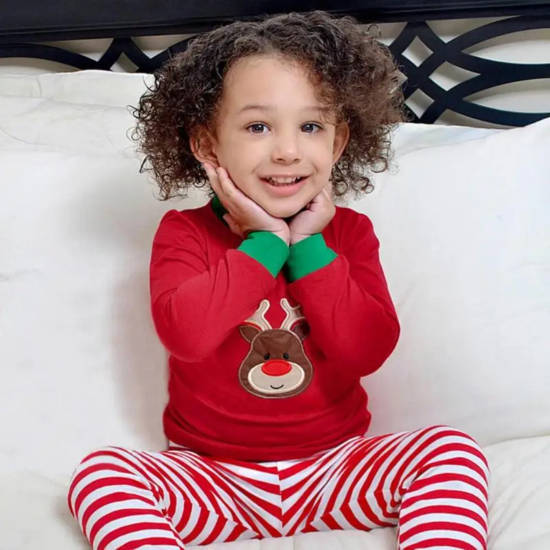 

2pcs/set Christmas Elk Cute Infant Clothes Set Soft O-Neck T-shirt Stripe Pants Skirt Pants Outfits Children Christmas Clothing