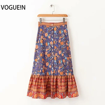 

VOGUEIN New Womens Retro Boho Summer Beach Floral Print Button Down Maxi Skirt Wholesale