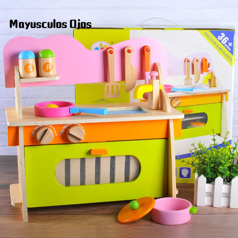 

New Wooden Detachable Gas Stove Girl Simulation Kitchen Meal Kitchen Utensils Children Play House Educational Toys