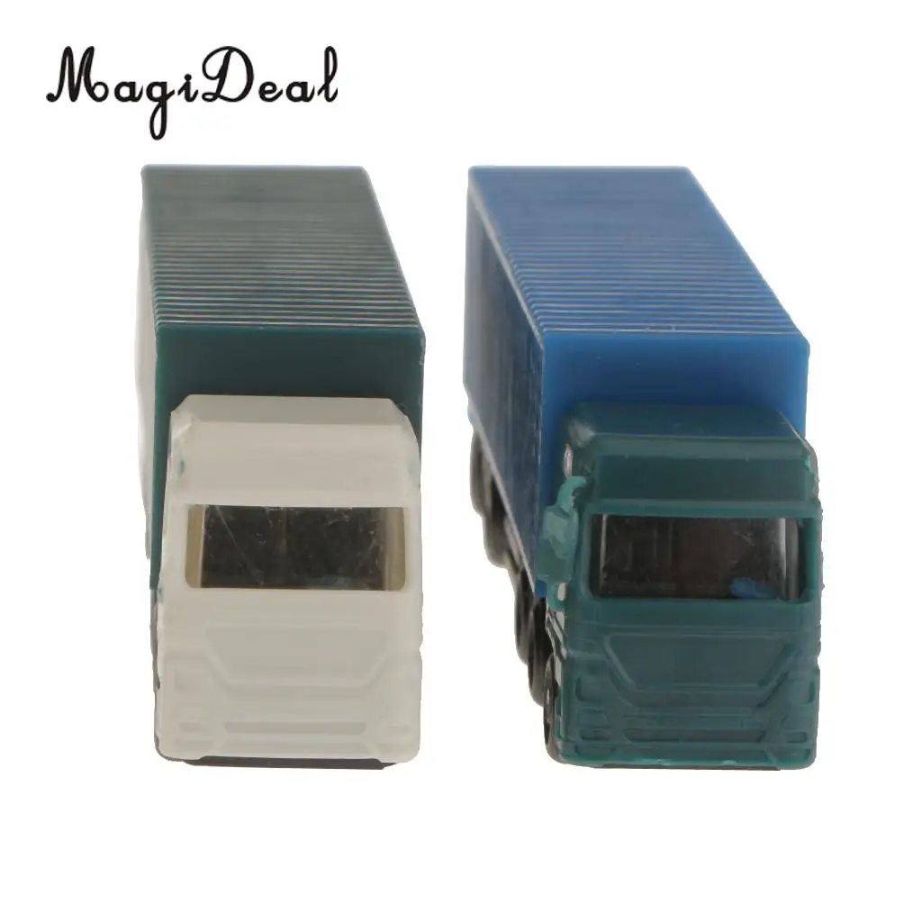2Pcs N Scale Plastic Truck Tractor Container Truck Model Toys Scenery Layout