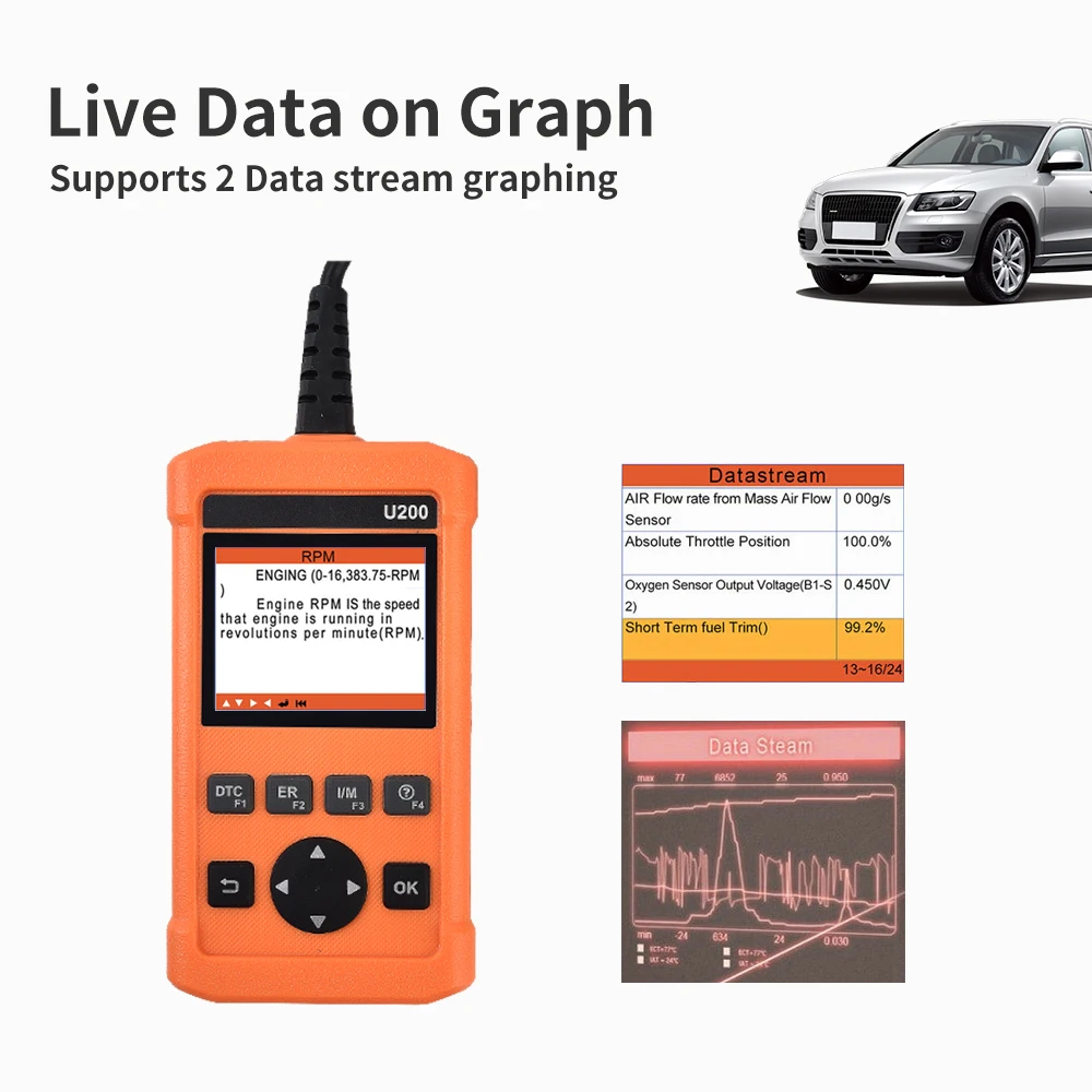 LAUNCH X431 U200 полный OBD2 считыватель кодов сканирующий инструмент OBDII Авто