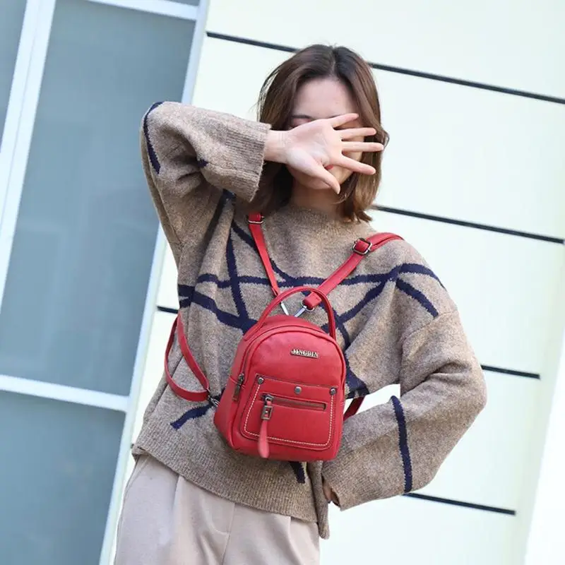 

Female New Mini PU Leather Travel Backpack Women Bookbag Solid Color Casual Bags Teenage Girls School Book Shoulder Bags Gift