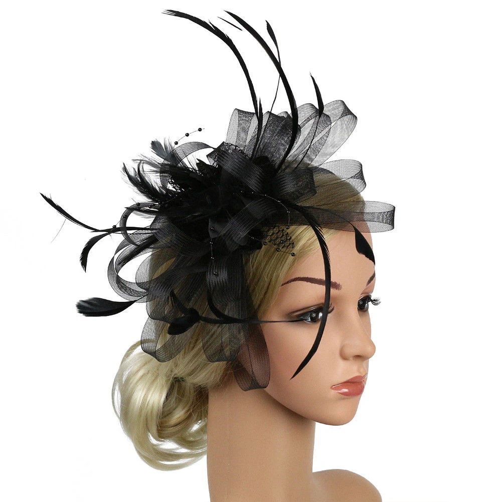 Fascinator Feather Cocktail Bridal Headwear Hat Hair Clip Women Party in White