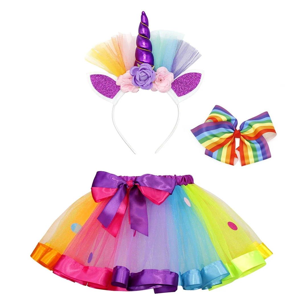 AmzBarley Girls Unicorn Outfits Birthday Party Dress Princess Rainbow Tutu Layered Dresses Halloween Clothes with Headband