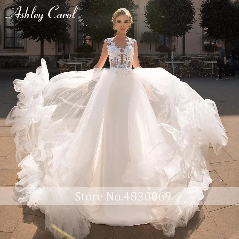 Ashley Carol 2 в 1 свадебное платье русалки атласное сексуальное Расшитое бисером v-образным вырезом съемное свадебное платье невесты Vestido De Noiva по индивидуальному заказу