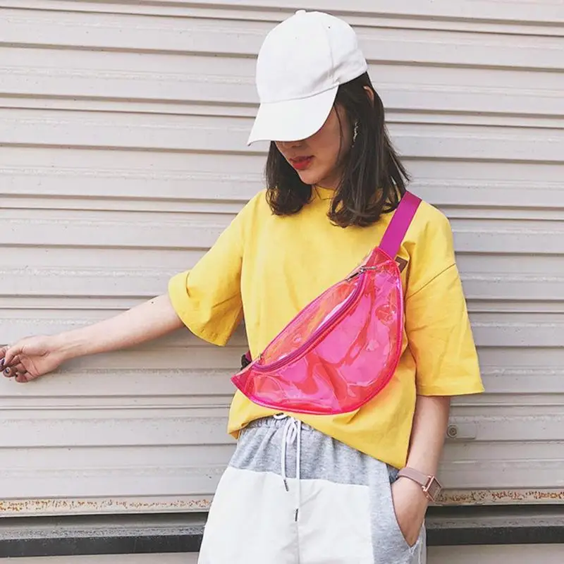 

New Fashion Women Transparent Fanny Pack Jelly Clear PVC Waist Bag Heuptas Pochete