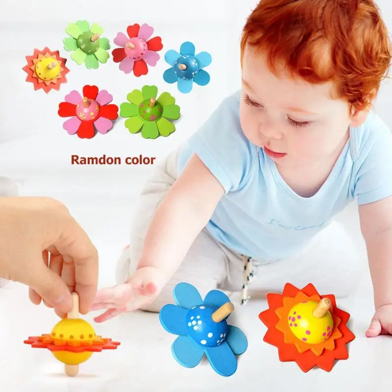 

Children Educational Wooden Flower Rotate Baby Wood Toys For Kids Spinning Top Develop Intelligence Education Toys Gift