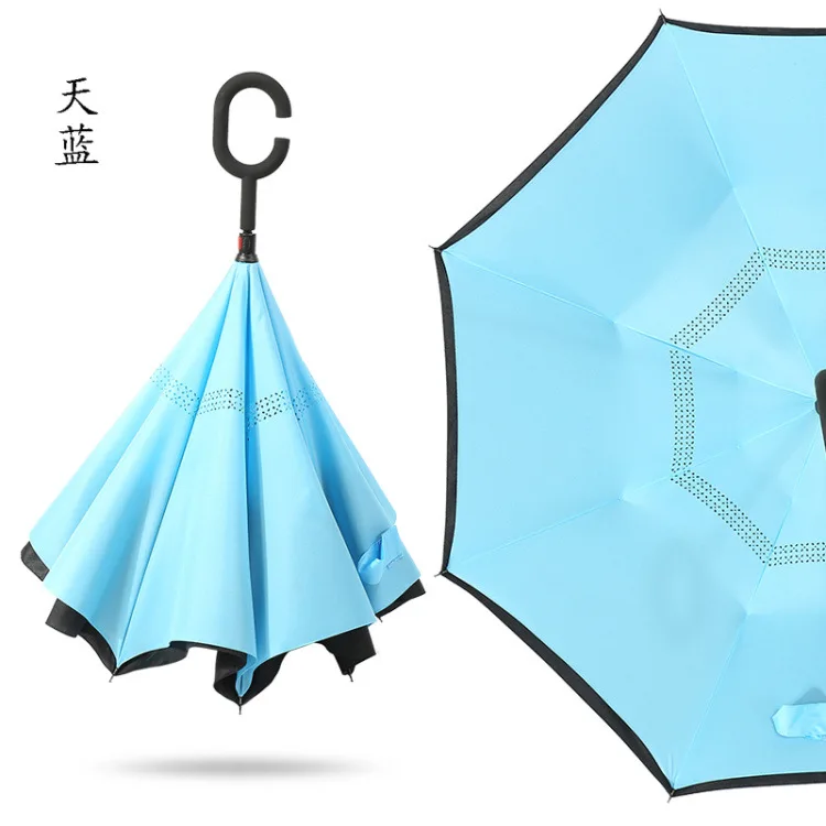 Складной обратный зонтик двойной слой перевернутый ветрозащитный RainCarUmbrellasForWomenparaguasplegableparapluieparaguas invertido