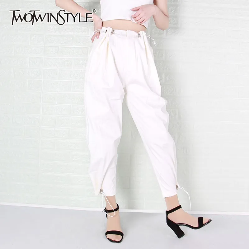 

TWOTWINSTYLE Korean Spring Loose Solid Women Patns High Waist Drawstring Large Size Female Clothing Fashion 2019 New Tide