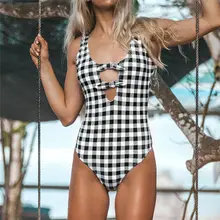 Клетчатый женский бондажный купальник пуш-ап мягкие купальники бикини купальный один шт. Монокини плавки Стринги Мягкий треугольный купальник 1 шт