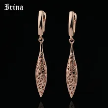 Irina, новинка, милые серьги, уникальные, резные, полые, 585, Золотая Роза, ювелирное изделие, длинные серьги для женщин, модные, для свадьбы, вечеринки, хорошее, этническое ювелирное изделие