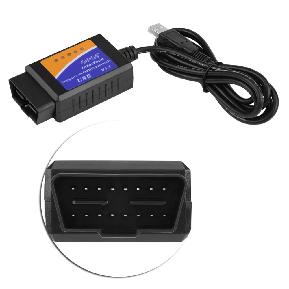 Автомобильный USB разъем V1.5 OBD2 Диагностический кабель интерфейс сканер инструмент для Honda Benz BMW Citroen Daihatsu Ford с CD драйверами