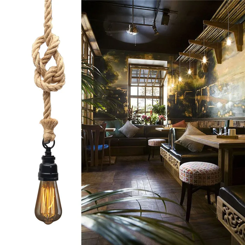 

E27 Single Head Hemp Rope Pendant Light Bulb Base With 1.2m Ceiling Plate Line Retro Industrial Hanging Lamp Hoder AC110-220V